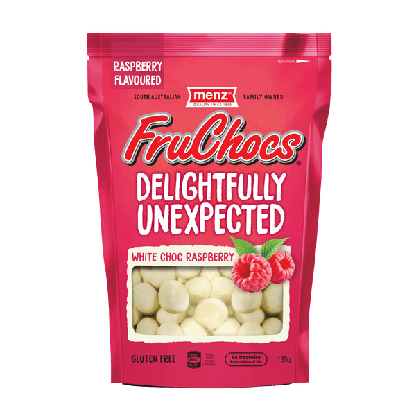 Menz FruChocs White Choc Raspberry Flavoured