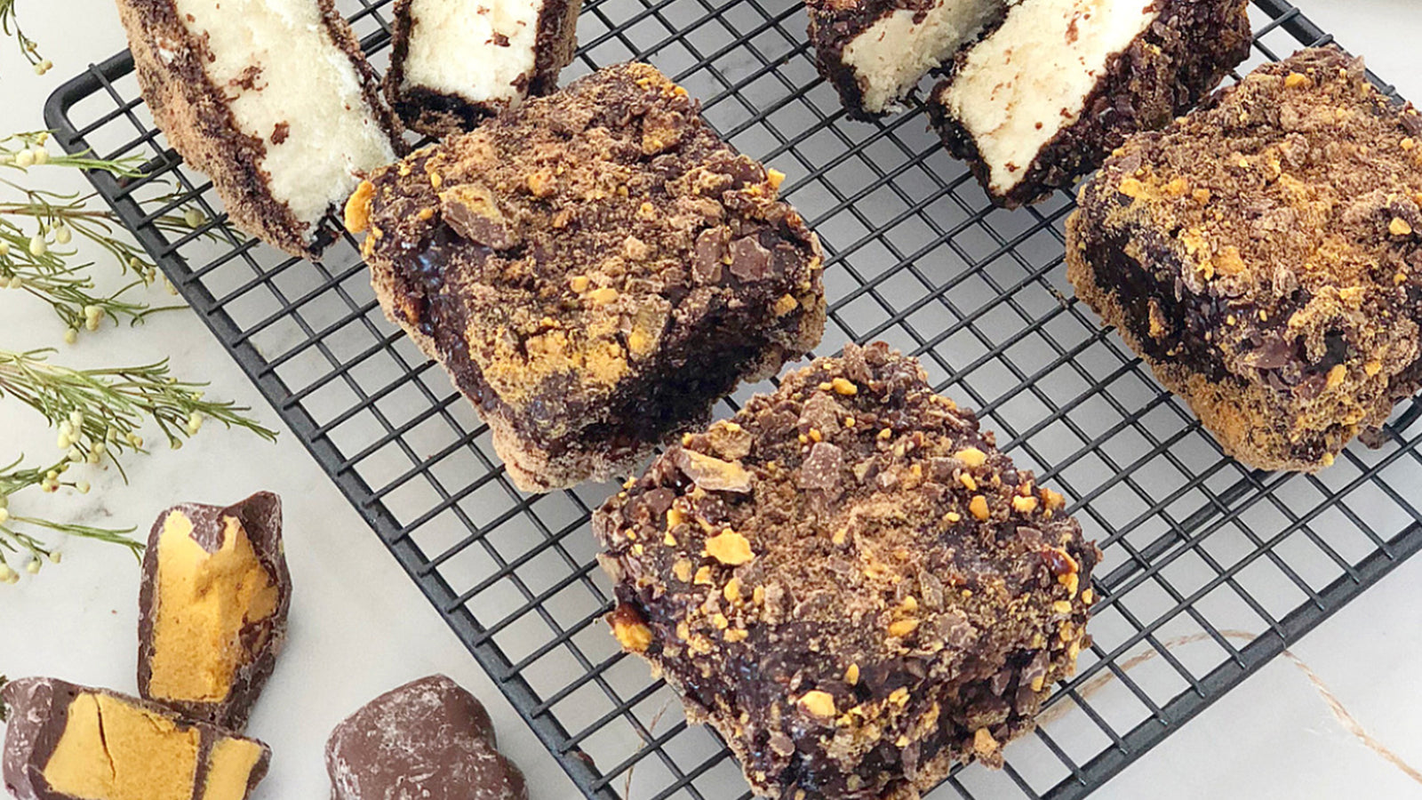 Violet Crumble Dark Choc Honeycomb Lamingtons