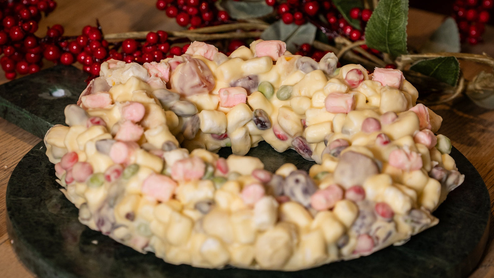 FruChocs White Choc Pineapple Christmas Rocky Road Wreath