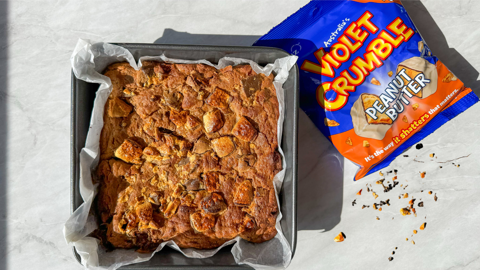Violet Crumble Peanut Butter Blondies